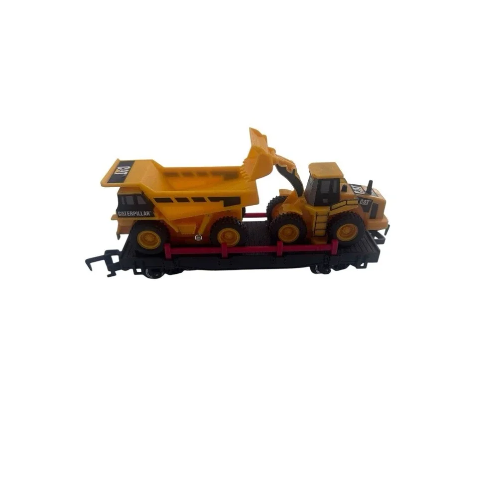 Toy State Train Carrier Dump Truck 2 CAT Caterpillar Dozer Construction Express